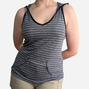Grey striped hoodie tank with cut out detailing